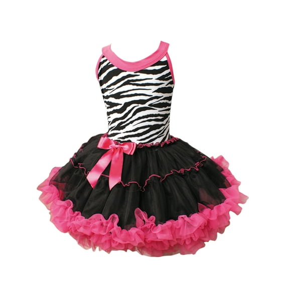 Popatu Little Girl's Fuschia and Black Zebra Print Petti Tutu Birthday Party Dance Dress- Medium (5/6)