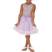 Popatu Toddler Girl's Embroidered Leaves Special Ocassions Tulle Dress, Light Purple, 2T-3T