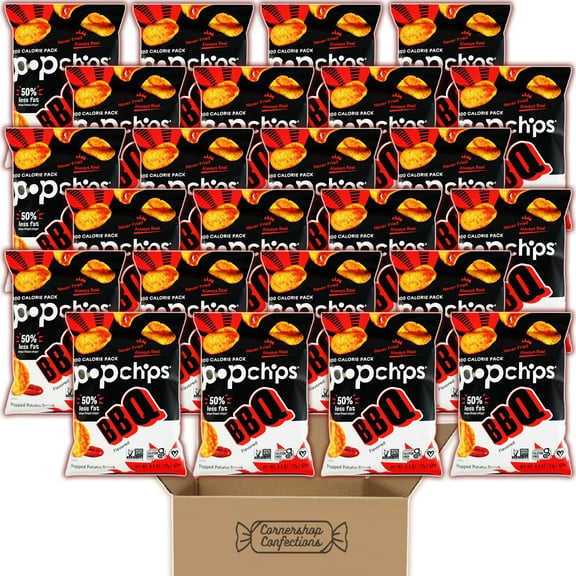 Popchips Barbecue Bulk Pack - 24 Individually Sealed 0.8 Ounce Bags - Popped Potato Snack - Never Fried, Always Real - For Lunches, Quick Snacks, Movie Nights in Cornershop Confections Pack