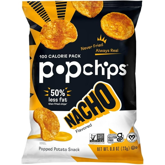 Popchips Nacho Baked Gluten-Free Potato Chips, 0.8 oz Pack of 6