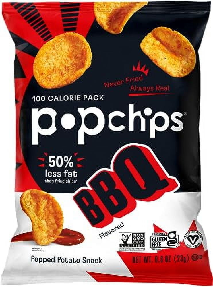 Popchips Potato Chips BBQ Potato Chips Single Serve 0.8 oz Bags Barbeque, 19.2 Ounce, (Pack of 24)
