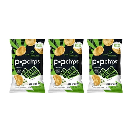 Popchips Potato Chips Sour Cream & Onion, 2.25 oz (Pack - 3)