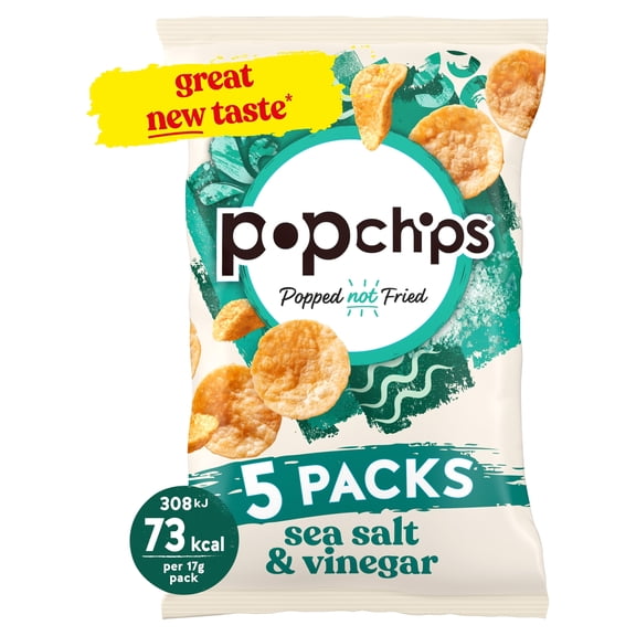 Popchips Sea Salt & Vinegar Multipack Crisps 5x17g, Imported from Britain