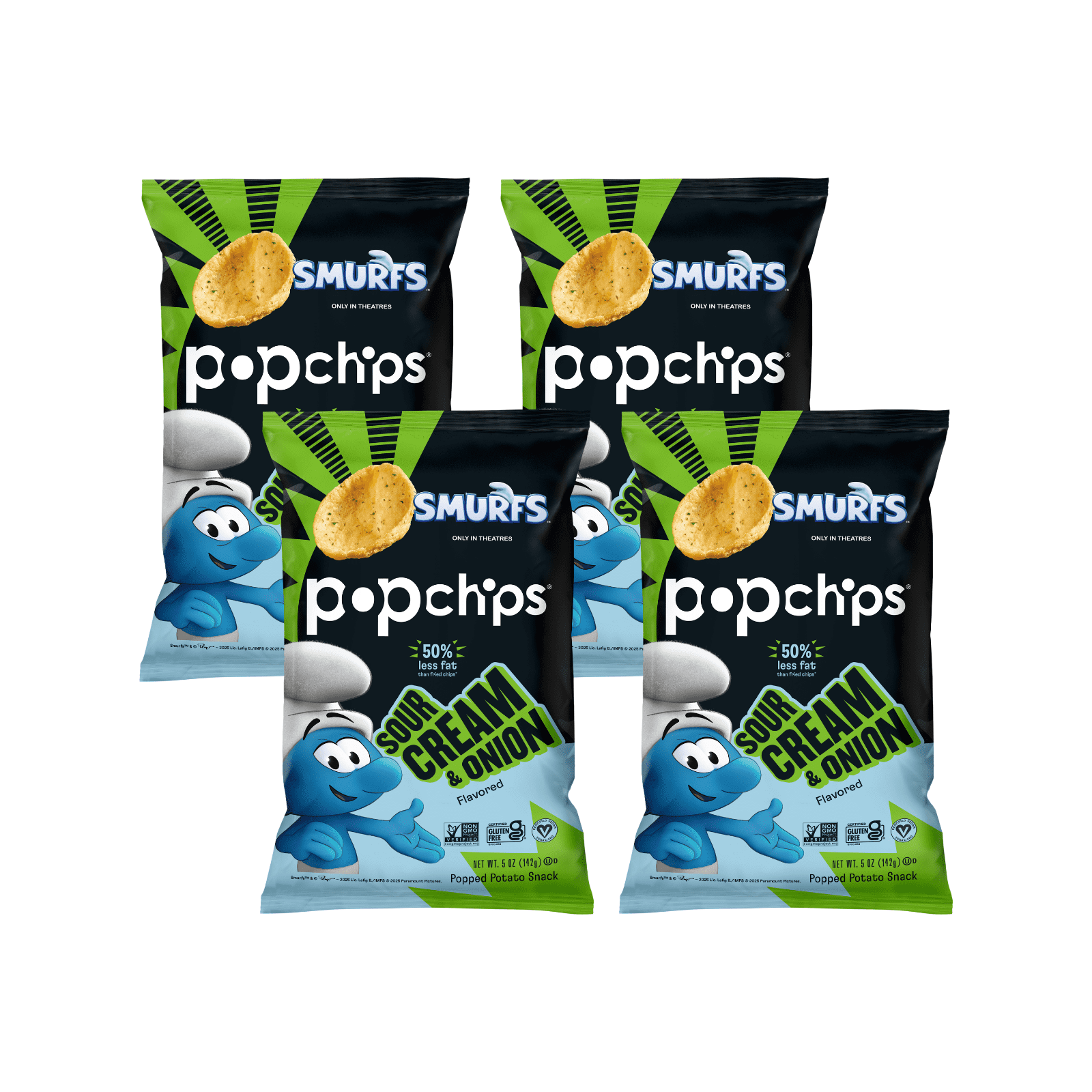 popchips, Sour Cream & Onion Potato Chips, 5 oz, Pack of 4