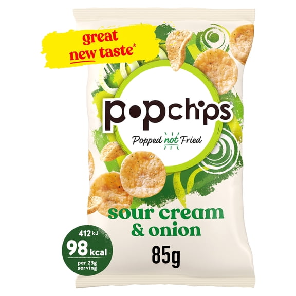 Popchips Sour Cream & Onion Sharing Crisps 85g, Imported from Britain