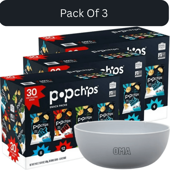 Popchips Variety Pack Air-Popped Chips, Healthy Snack Bags, 0.8 oz., 30 pk. With White Bowl By OMA