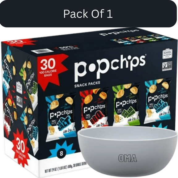 Popchips Variety Pack Chips, Assorted Flavors, 0.8 oz., 30 pk. With White Bowl By OMA