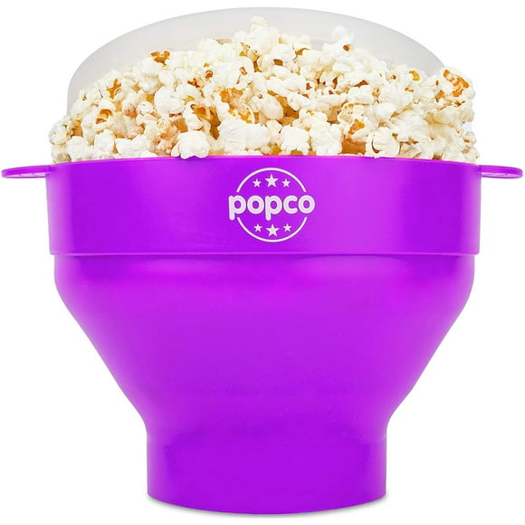 Popco Microwave Popcorn Popper | Collapsible Silicone Popcorn Maker | BPA-Free (Purple)