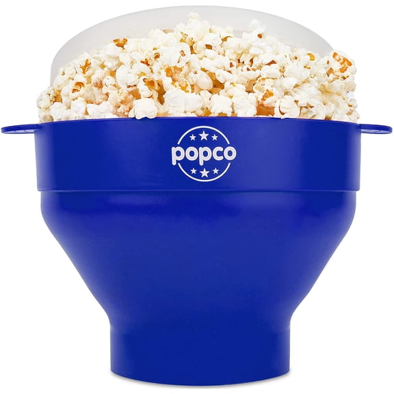 Popco Silicone Microwave Popcorn Popper with Handles | Popcorn Maker | Collapsible Popcorn Bowl | BPA Free and Dishwasher Safe | 15 Colors Available (Blue)