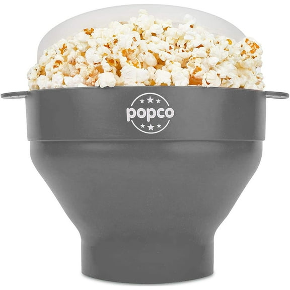 Popco Silicone Microwave Popcorn Popper with Handles, Silicone Popcorn Maker, Collapsible Bowl Bpa Free and Dishwasher Safe - 15 Colors Available (Gray)