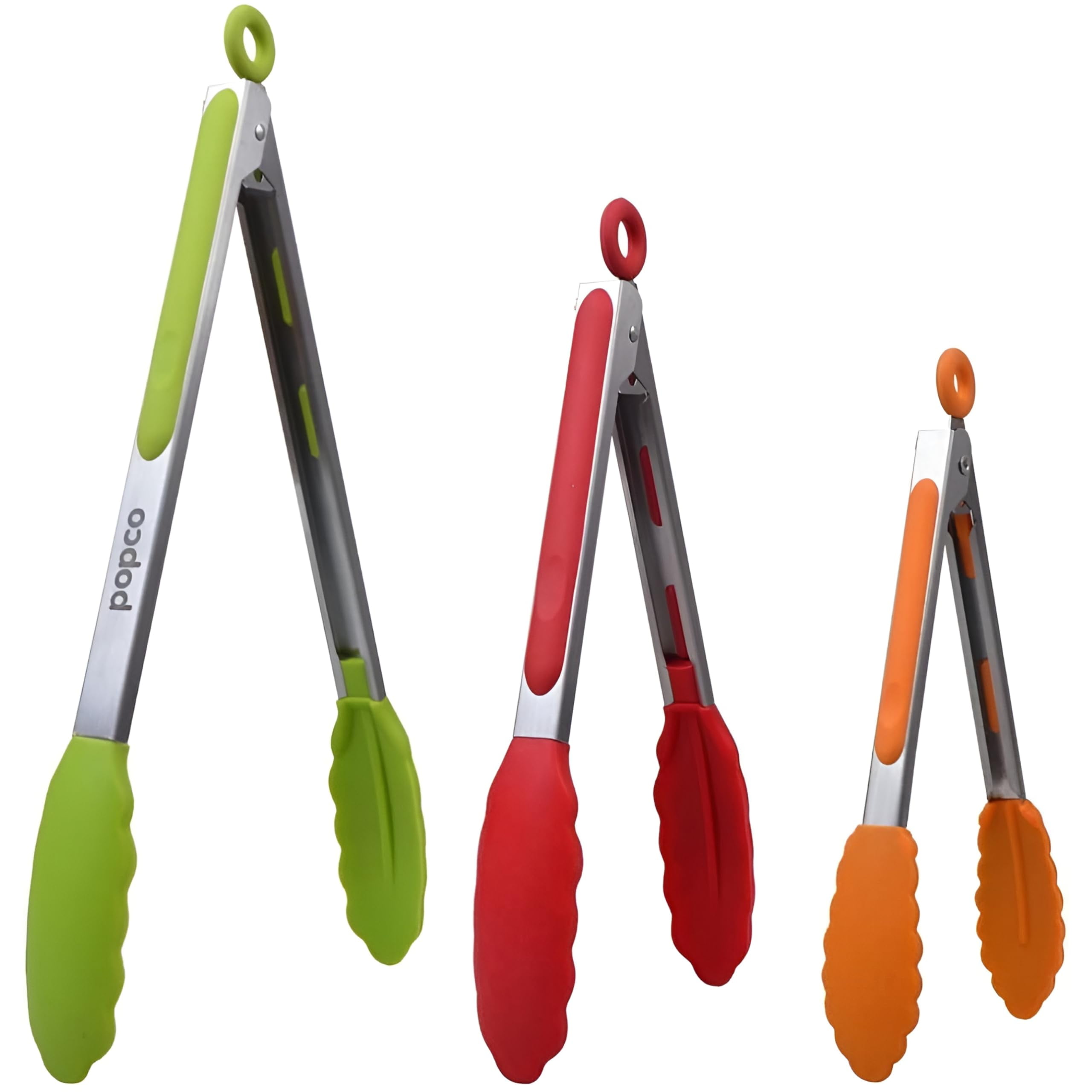 PopCo Set of 3 Heavy Duty Stainless Steel Cooking Tongs, 7, 9, 12 ...