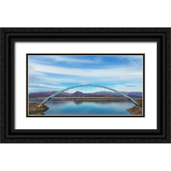 Popcorn 18x11 Black Ornate Wood Framed with Double Matting Museum Art Print Titled - Roosevelt Lake Bridge