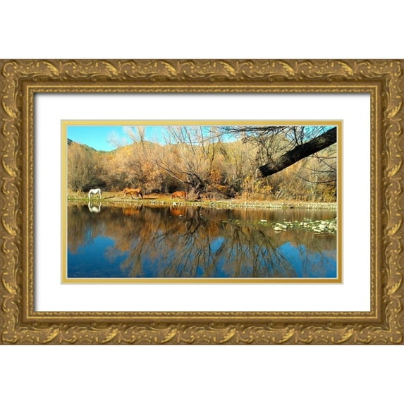 Popcorn 18x12 Gold Ornate Wood Framed with Double Matting Museum Art Print Titled - Wild Horses III