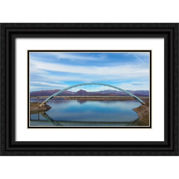 Popcorn 18x13 Black Ornate Wood Framed with Double Matting Museum Art Print Titled - Roosevelt Lake Bridge