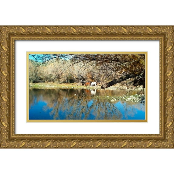 Popcorn 24x15 Gold Ornate Wood Framed with Double Matting Museum Art Print Titled - Wild Horses II