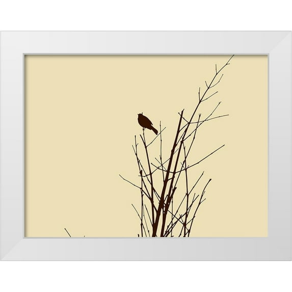 Popcorn 24x19 White Modern Wood Framed Museum Art Print Titled - Bird Silhouette: Brown/Ivory