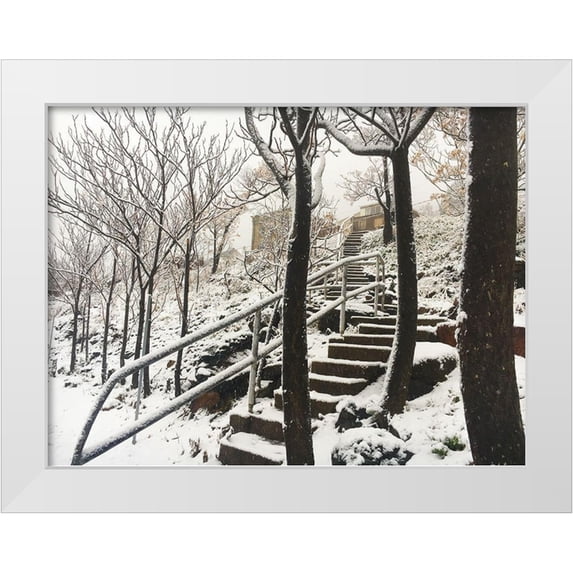 Popcorn 24x19 White Modern Wood Framed Museum Art Print Titled - Jerome Snowy Stairs I