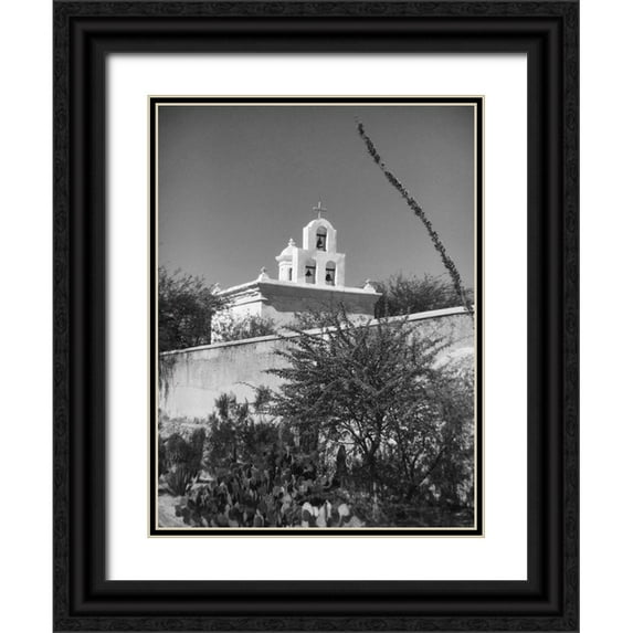 Popcorn 25x32 Black Ornate Wood Framed with Double Matting Museum Art Print Titled - San Xavier Del Bac III BandW