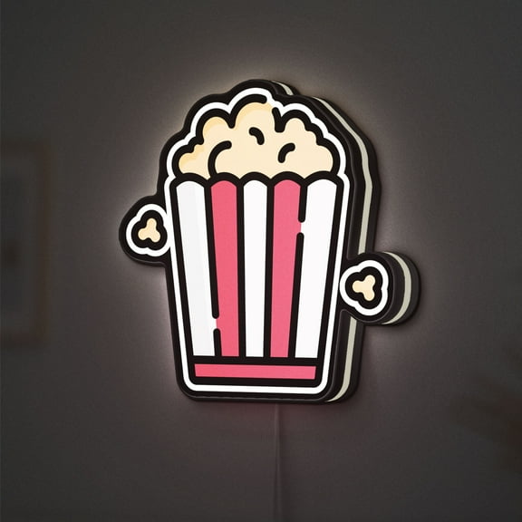 Popcorn 3D Novelty Light Box, Cinema Snack Wall Art, Fun Accent Light for Home Theaters and Movie Nights (Width 8 inch, 20cm)