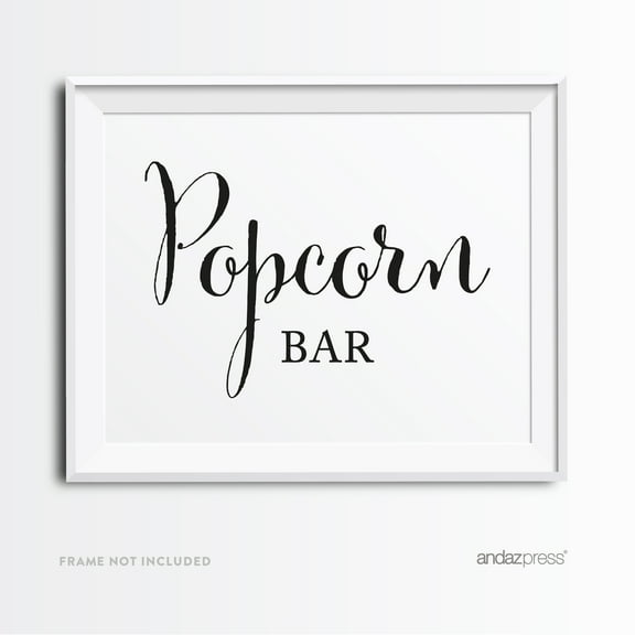 Koyal Wholesale Popcorn Bar Formal Black White Wedding Sign, 8.5x11 Inch