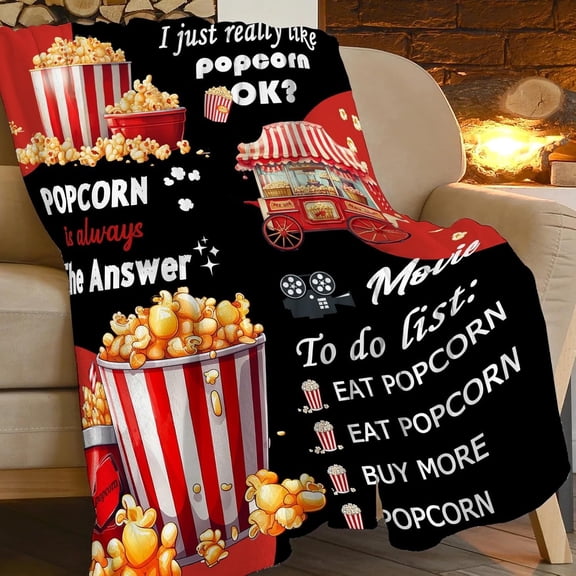 Popcorn Blanket Movie Film Snack Throw Blankets for Girls Boys Funny Food Fleece Throws Cozy Flannel Warm Fuzzy Plush Stuff Blanket for Sofa Bed Decor Gifts for Popcorn Lovers Kids Men Women 50"x40"
