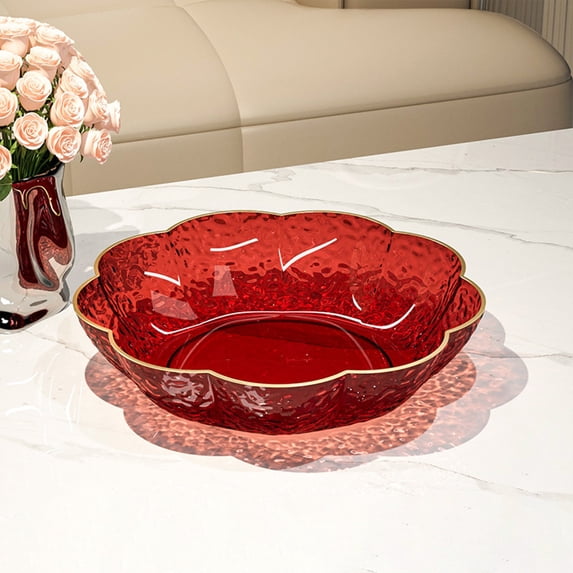 Popcorn Bowl,Salad Bowl,Clear Plastic Serving Bowl, Round Multipurpose Bowl, Reusable Transparent Tray for Fruit Salad Snack Popcorn Party Serving(Red)