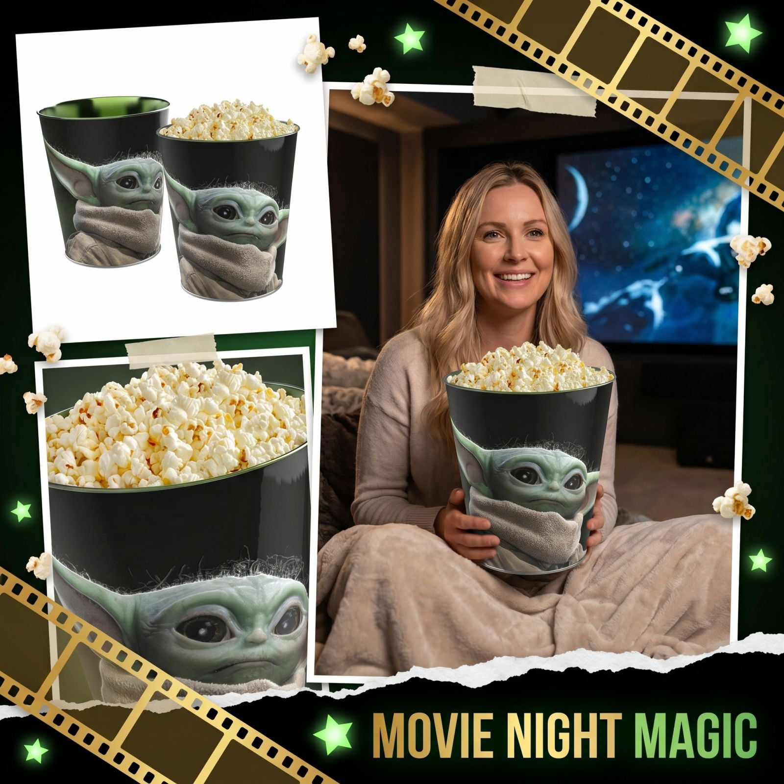 Popcorn Bucket Movie Night Snack Container Galactic Green Alien Child ...