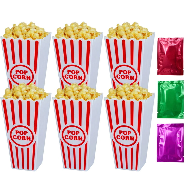 Popcorn Bucket Reusable, (6) White and Red Plastic Containers Solo Tubs  Home Theater Movie Nights Concession Halloween Christmas Autumn Fall  Carnival Birthday Party w/ Bonus Snoep in Beperkte Oplage 