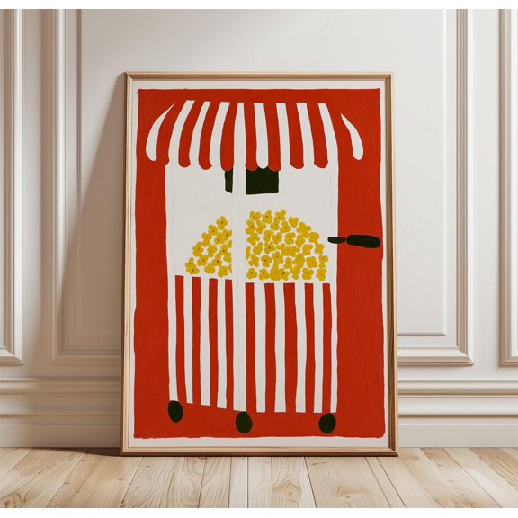 Popcorn Cart Poster Red Retro Print Cinema Wall Art