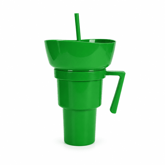 Popcorn & Drink Combo Cup, PP Dual Compartment Snack and Beverage Holder, 6.54 in Height Multi-Use Movie Night Sharing Cup with Straw-Compatible Design for Home, Picnic & Theater Use