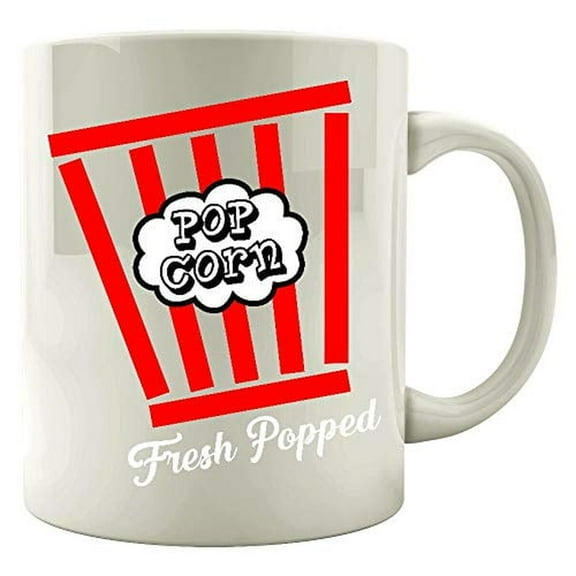 Popcorn 11 oz Coffee Mug - Fresh Popped Retro Movie Design White Ceramic Gift