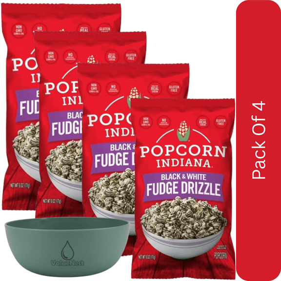 Popcorn, Indiana Black & White Drizzlecorn, 6 oz-4pk, With Olive Green Bowl By ValueNest