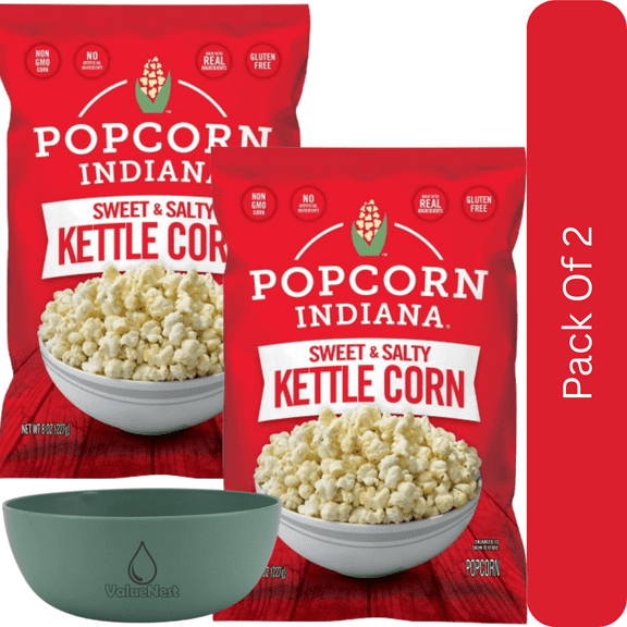 Popcorn, Indiana Kettle Corn Popcorn, 8 oz-2pk, With Olive Green Bowl By ValueNest