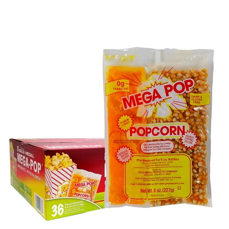 Popcorn Kit - Mega Pop Premium A Grade Popcorn Kit - 8oz Kit for 6oz Popper - Case of 36 | All In One Pack