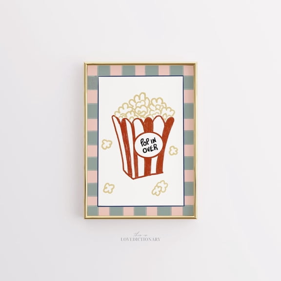 Popcorn Kitchen Wall Art Retro Movie Snack Decor, Stretched Canvas Size 8x12