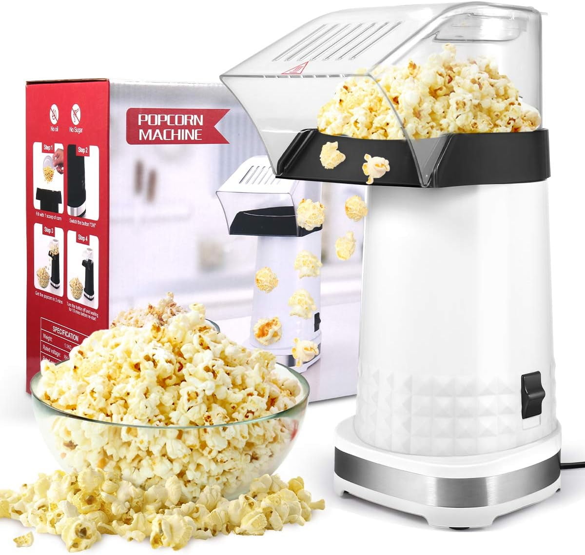 Popcorn Machine,1200W Electric Popcorn Maker With Measuring Cup, BPA