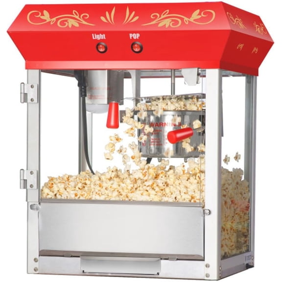 Popcorn Machine - 4oz Popper with Stainless-steel Kettle, Heated Warming Light, and Old Maids Drawer by Great Northern Popcorn (Red)