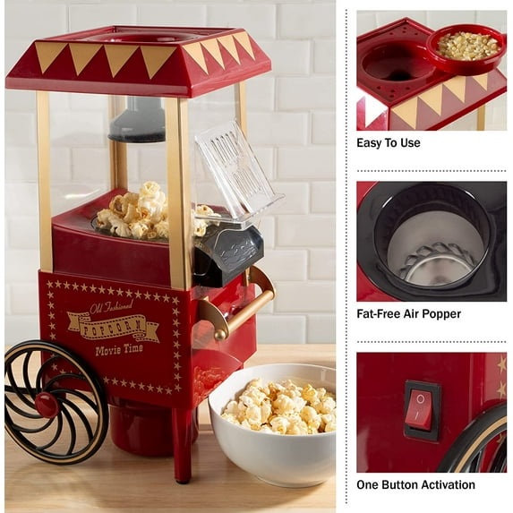 Popcorn Machine under $5! Xqxayjr Retro Popcorn Machine, Tabletop Popcorn Popper, Hot Air Popcorn Maker, Home Theater Snack Machine for Family Movie Night