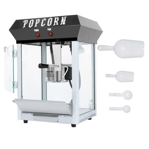 Ganeed Popcorn Machine With 6 Ounce Kettle Makes Up To 2 Gallons, Countertop Popcorn Maker Commercial Popcorn Machine W/1/2 Cup Measuring Cup, Tablespoon, Popcorn Scoop, Black
