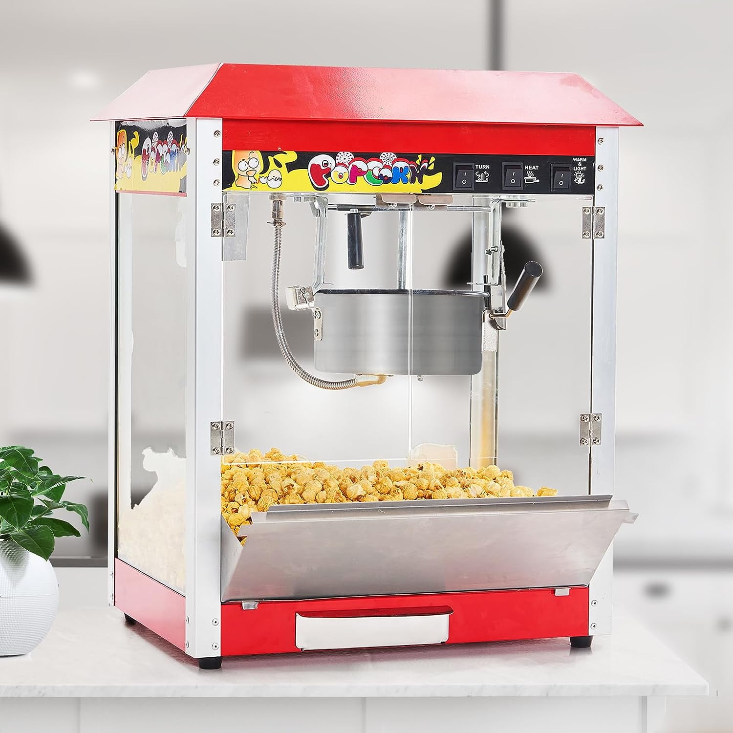 Popcorn Machine for 60 Cups per Batch Linor Movie Theater Popcorn Popper with 1300W Power 10 Ounce Kettle 60W Heating Tube Countertop Popcorn