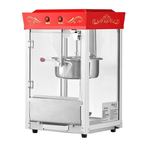 Popcorn Machine 8oz, Countertop Popper - 800W Theater Style, Red - Includes Kettle, Spoons & 2-Button Control