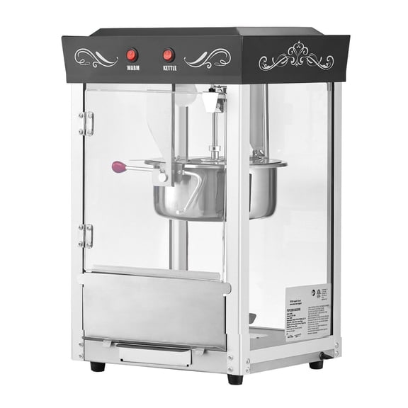 Popcorn Machine, 8oz Kettle - 800W Commercial Countertop Popper, 48 Cups Batch, Theater Style, 2-Button, Glass Door, Black