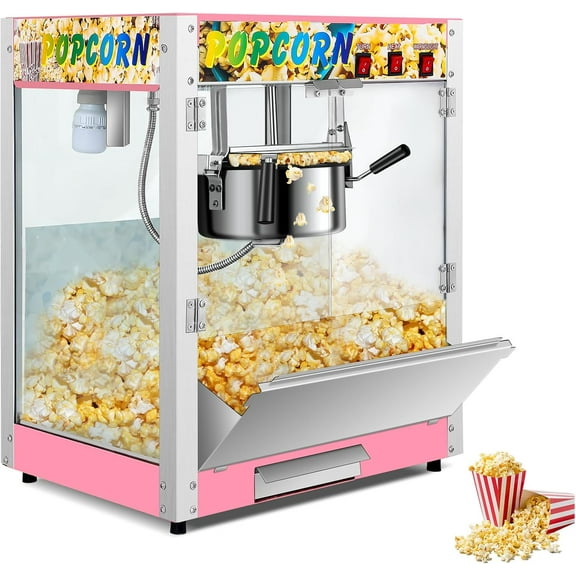 Popcorn Machine, Commercial Popcorn Popper Machine with 8Oz Kettle Makes up to 48 Cups, Countertop Popcorn Maker Movie Theater Style with 3 Switch Controls, Pink