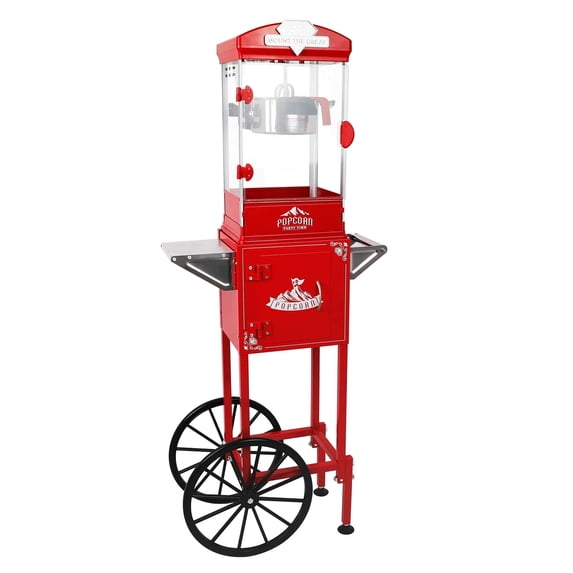 Popcorn Machine with Cart, 10 Oz Popcorn Maker with Stainless-Steel Kettle Makes up to 40 cups, Vintage Popcorn Popper Movie Theater Style, Red