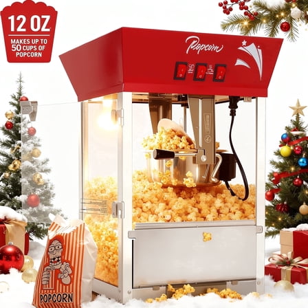 Commercial Popcorn Maker Machine, Enyopro 12oz Kettle Stainless Steel Popcorn Machine with Tempered Glass, Warming Deck, 850W Countertop Popcorn Popper for Movie Theatre, Parties