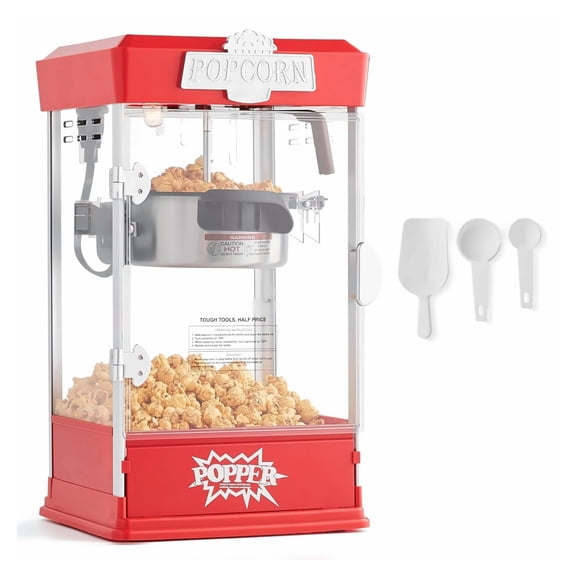 Popcorn Maker Machine - 480W Tabletop Popper - 4oz Kettle, 1.5 Gallon Batch - Movie Theater Style - Includes Scoops - Red