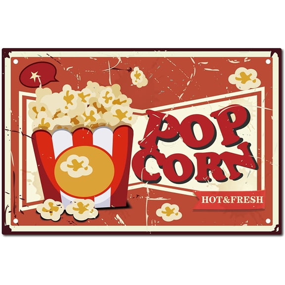 Popcorn Metal Tin Sign Hot and Fresh Retro Vintage Wall Art Plaque Decor for Bars Restaurants Kitchen Cafes Pubs 12x8 Inch colorful