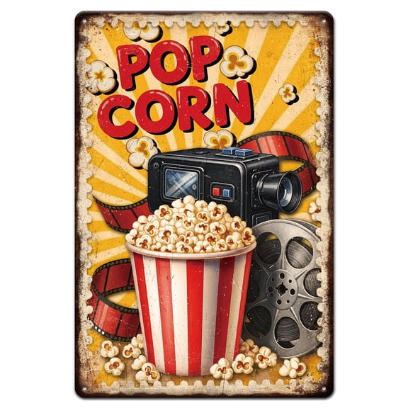 Popcorn Movie Theater Metal Tin Sign "Popcorn" Vintage Painting Tin Signs 12x8inch Retro Wall Art Plaque Poster