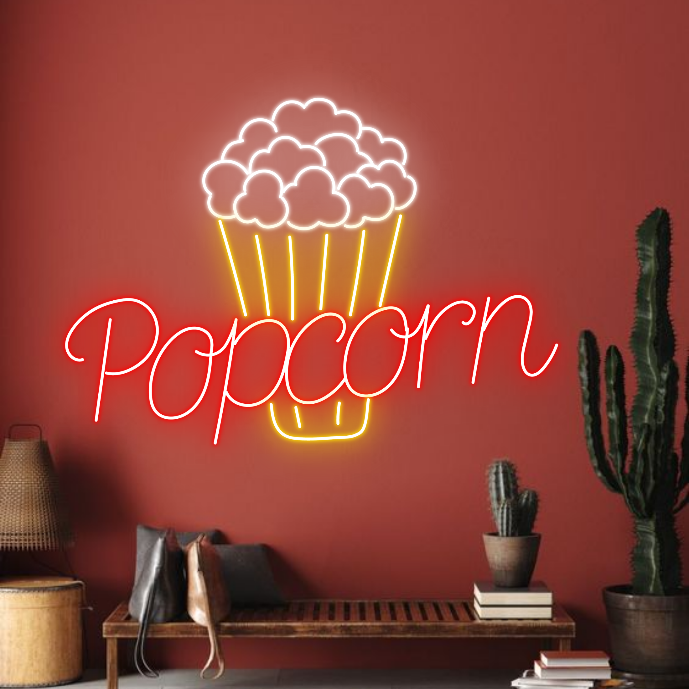 Popcorn Neon Sign, Cinema Wall Led Light Decor