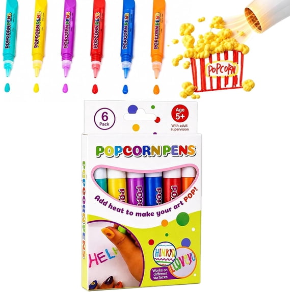 Popcorn Pen, 3D Magic Popcorn Pens, DIY Puffy Painting Pens for Cards, Crafts, Graffiti Stationery (1Box-6pcs)